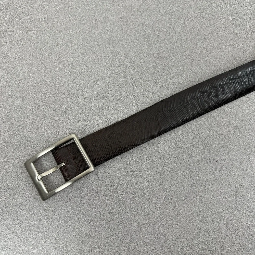 Cole Haan Brown Leather Belt Size 40 Mens Lizard Grain Silver Buckle Dress 1.25